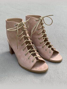 Journee Collection Posey Peeptoe Open Heel Faux Suede Lace-Up Booties Sz8